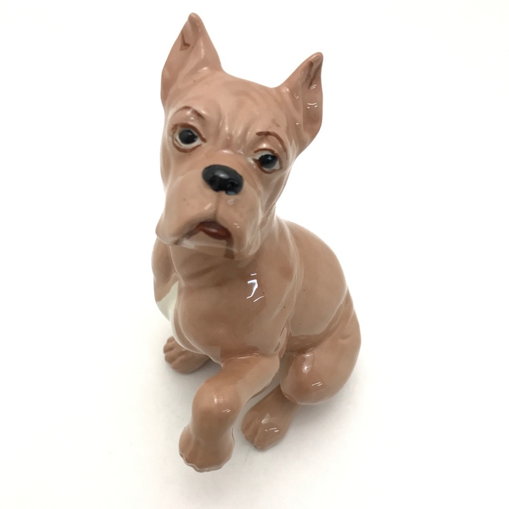Ceramic Boxer Dog Figurine 6" Raised Paw Brown